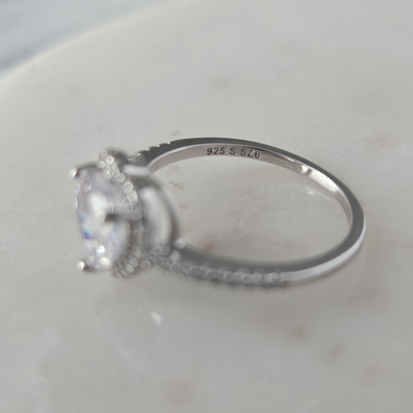 Elegant Heart Halo Ring, 925 Sterling Silver, Size Valentines Gift Charmed Aroma - Picture 8 of 9